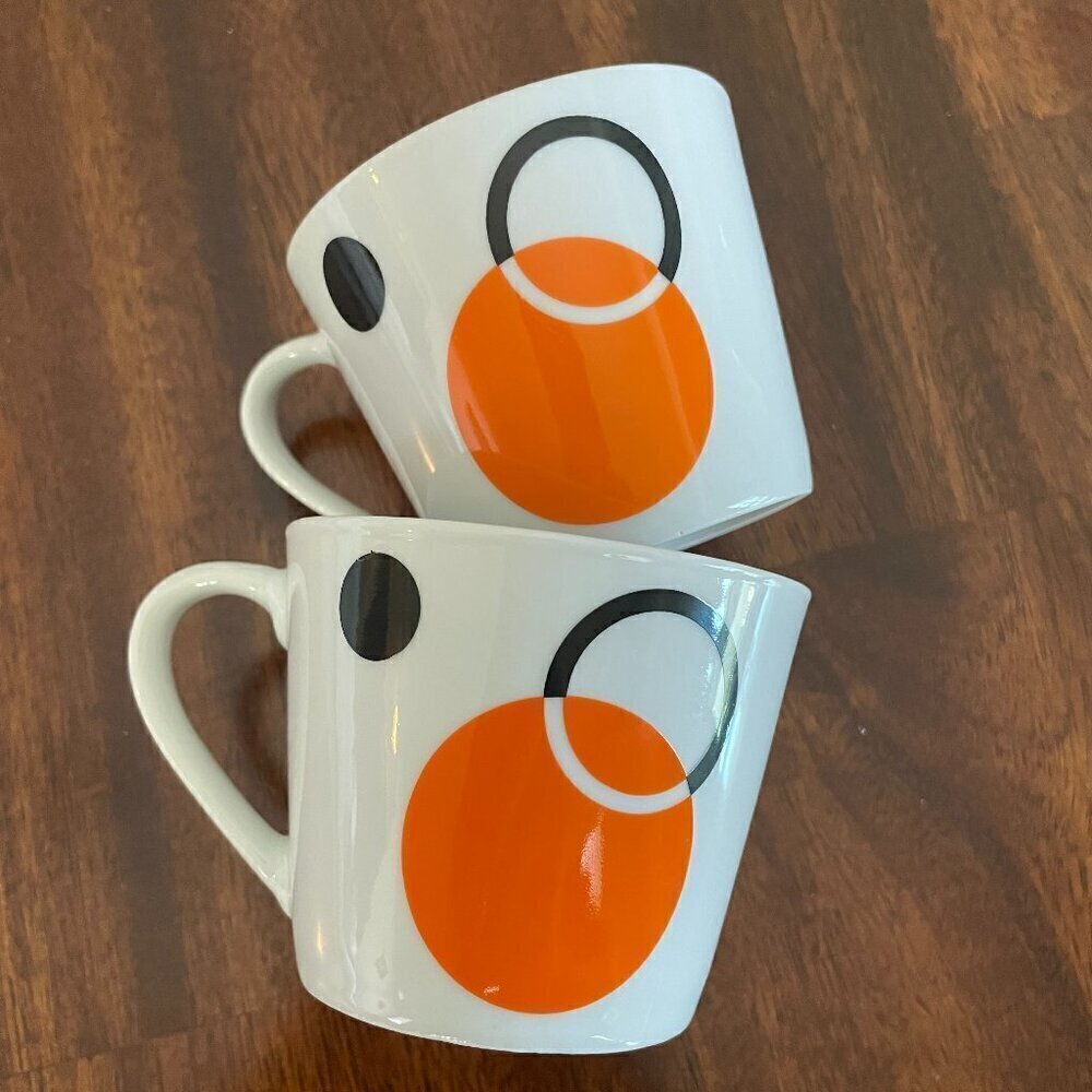 Gallery by Inhersion Retro Orange Black Circle Print Expresso Mugs 7 ounces